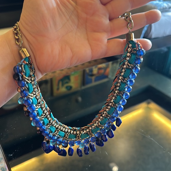 NWT Faux Sapphire , American diamond and metallic bead necklace with earrings! - Picture 9 of 11